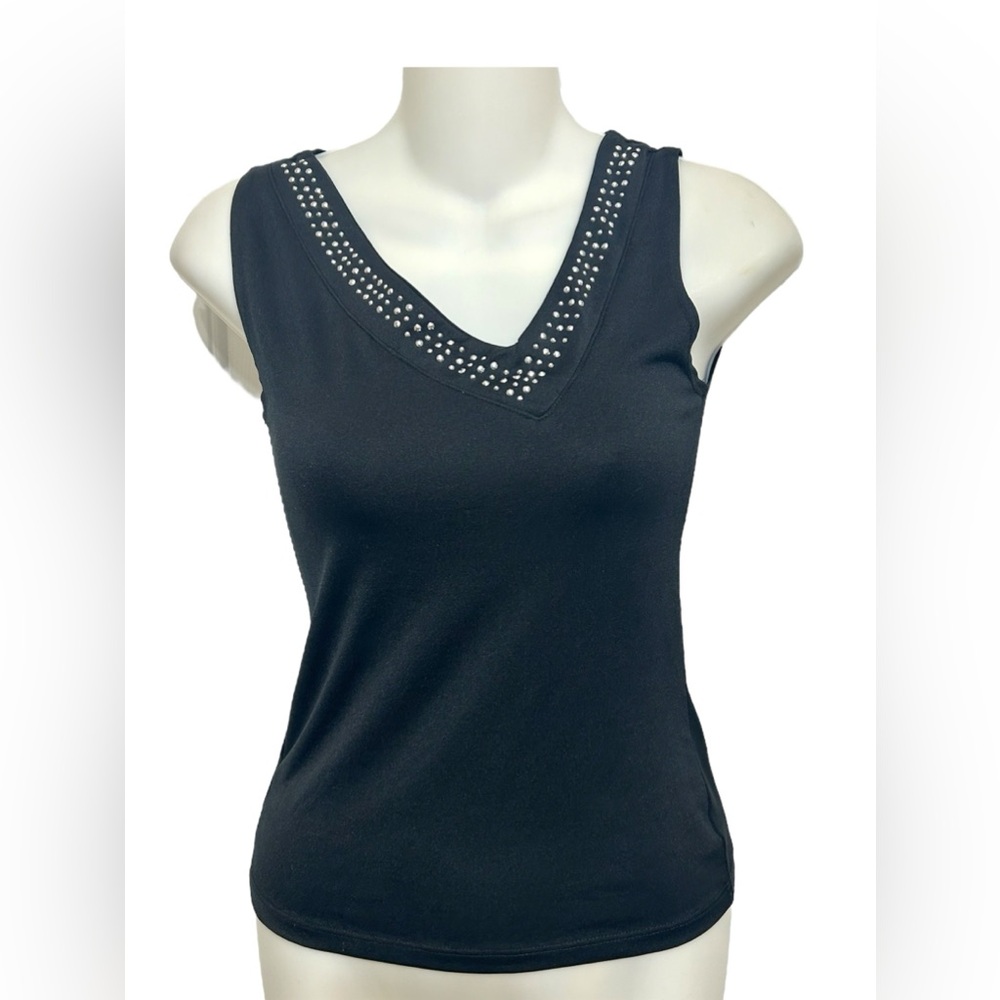 Vintage Y2K 90s Formula X Silver Studded Offset VNeck Black Top Small